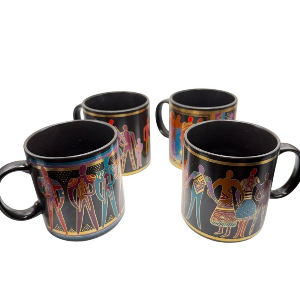 Laurel Burch Mug Set Tribal Spirit, Familia Del Mundo, Talisman Japan Vintage
